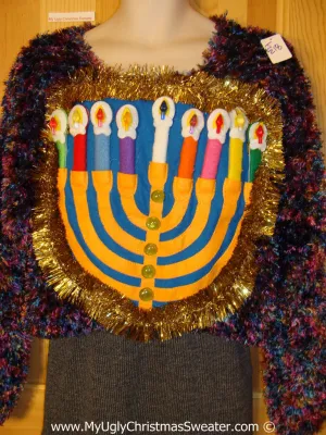 Ugly Christmas Sweater Party Hanukkah Sweater 80s Glam (j218)