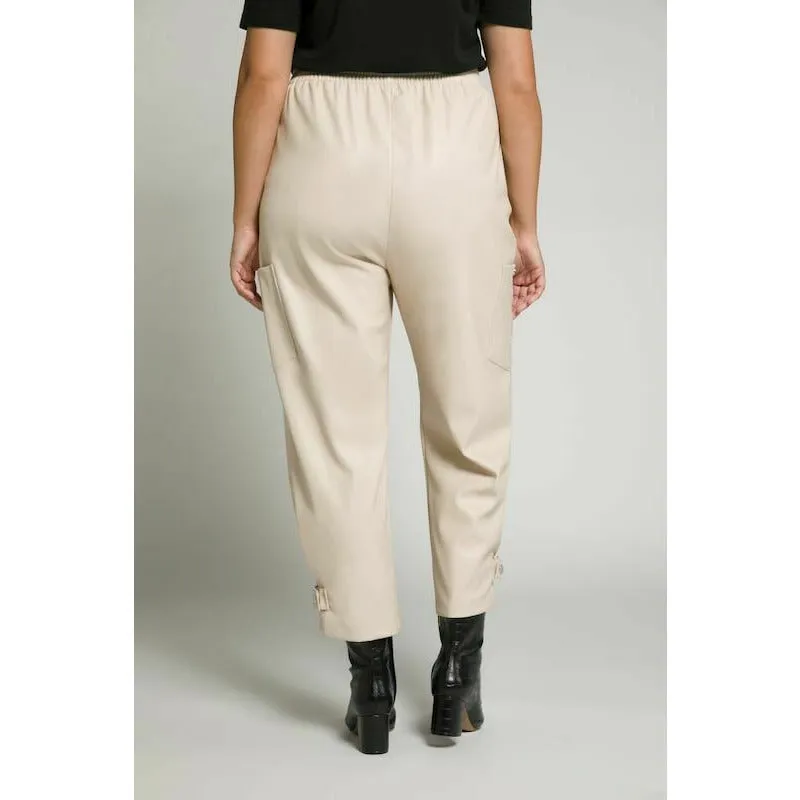 Ulla Popken Leather Look Cargo Pants in Beige