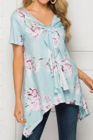 V-neck Print Irregular Mid-length Top