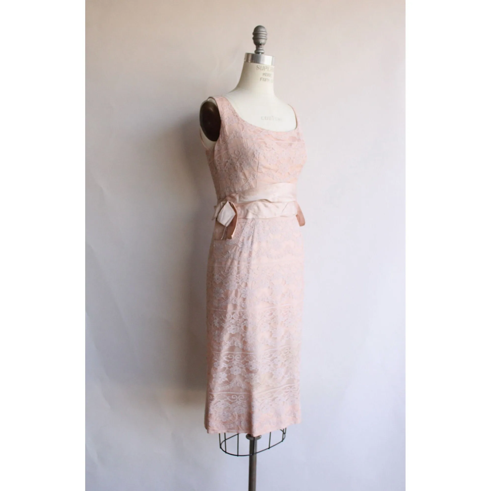 Vintage 1950s 1960s Pink Lace Wiggle Dress