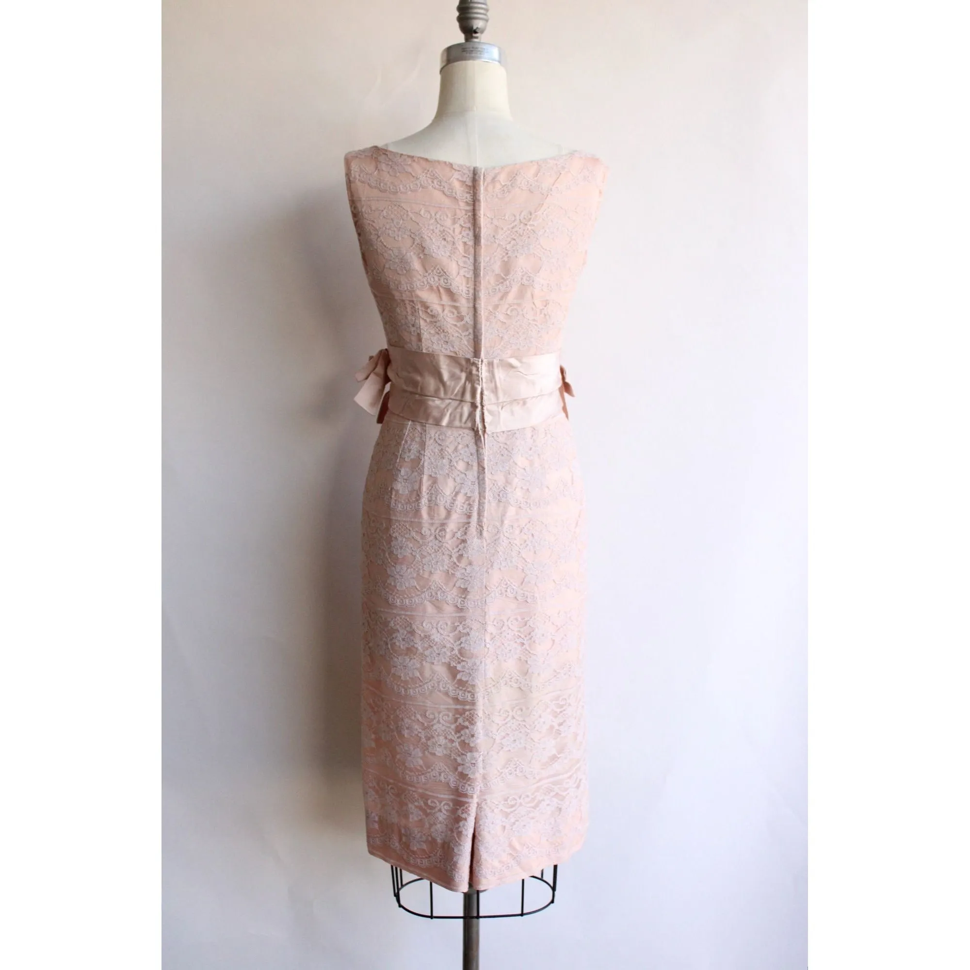 Vintage 1950s 1960s Pink Lace Wiggle Dress