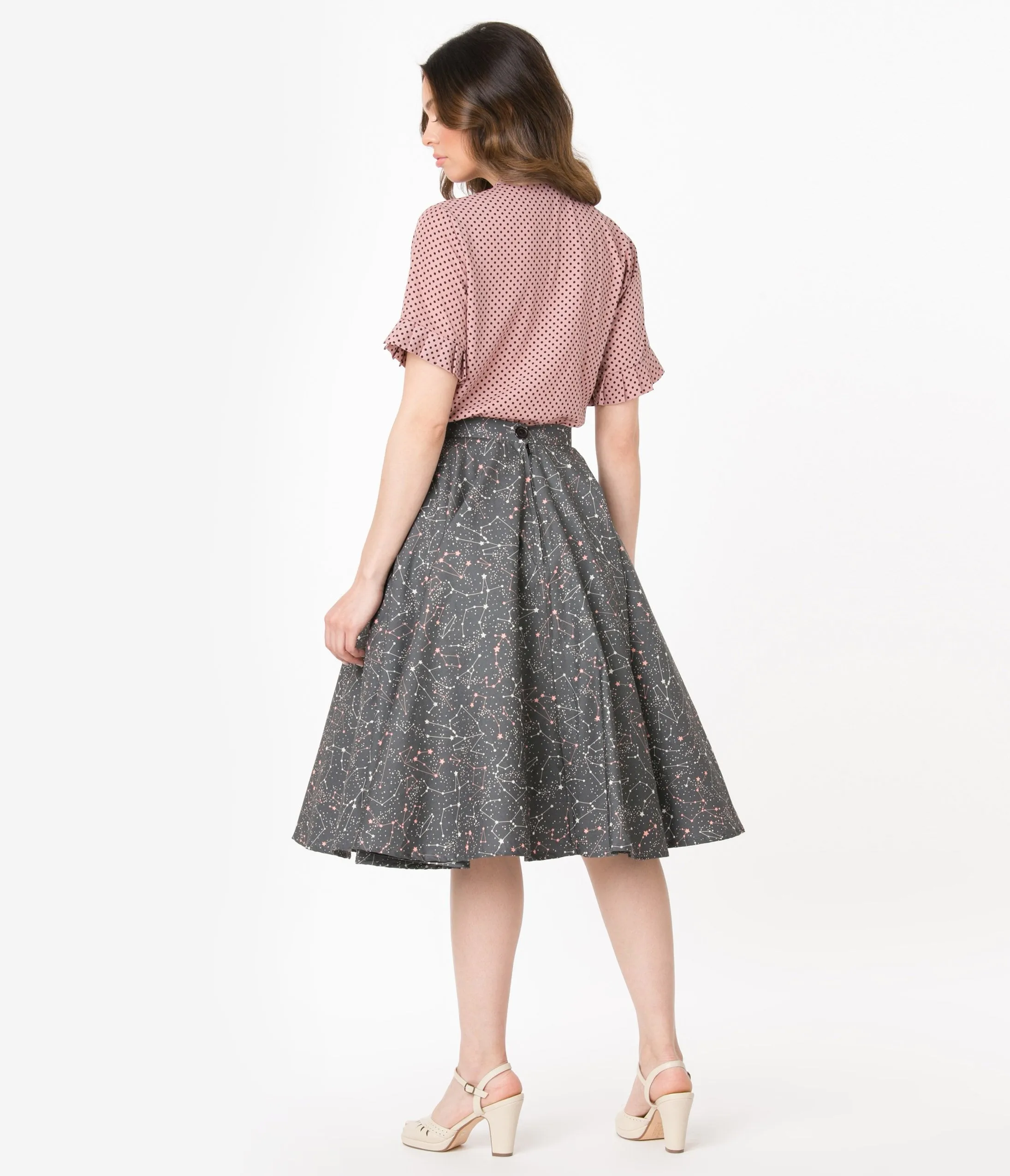 Vintage Style Grey Star Constellation Print Cotton Circle Skirt