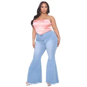 Wide Flared Leg Curvy Fit Plus Size Denim Jeans