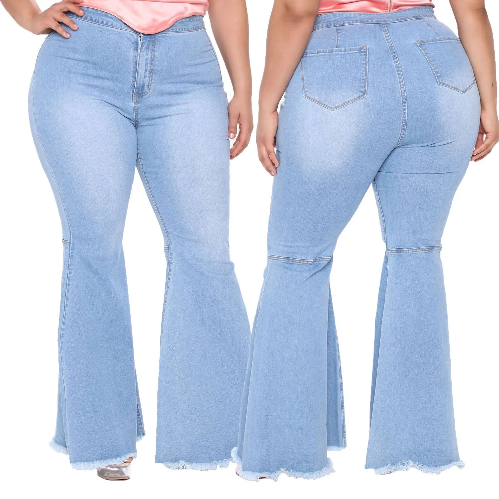 Wide Flared Leg Curvy Fit Plus Size Denim Jeans