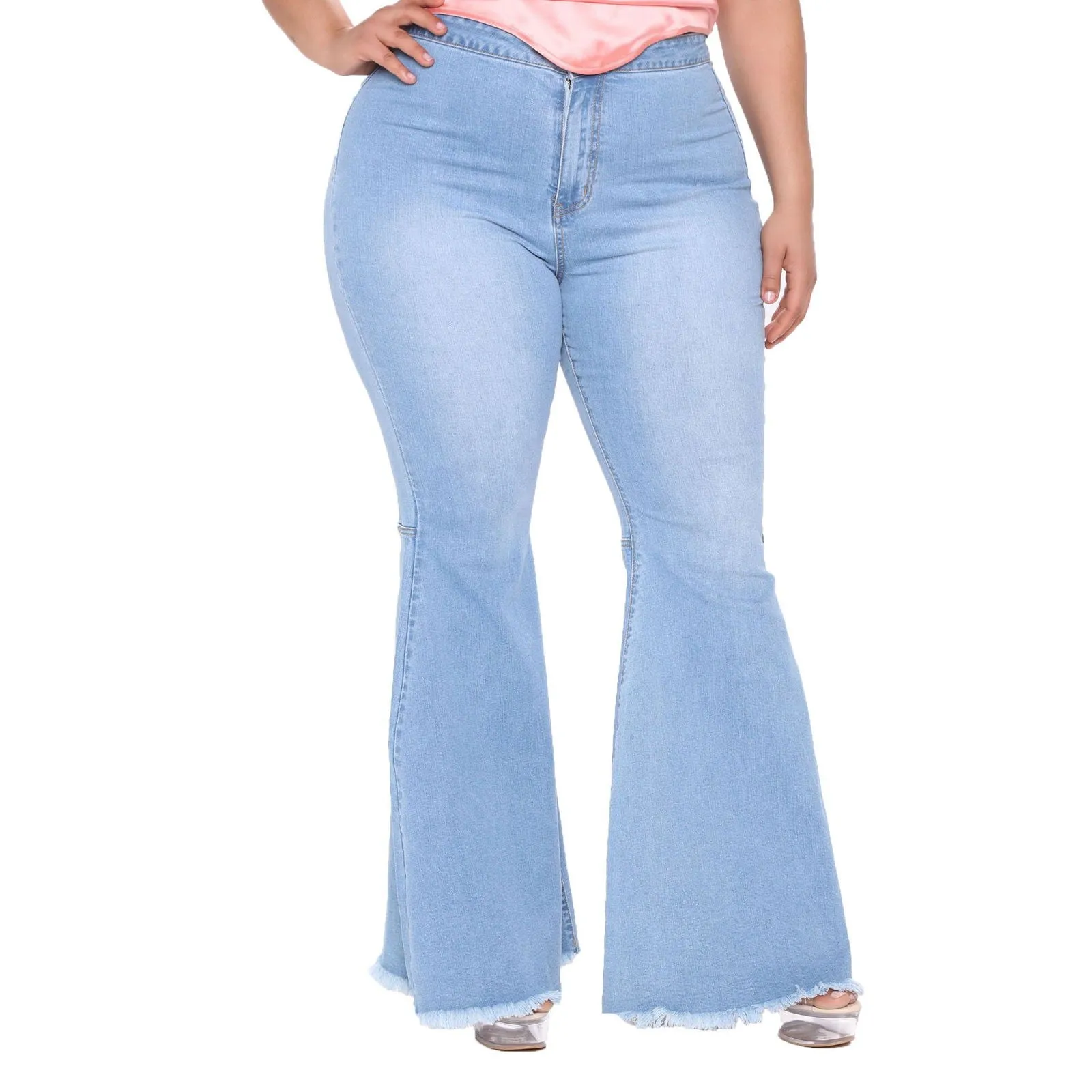 Wide Flared Leg Curvy Fit Plus Size Denim Jeans